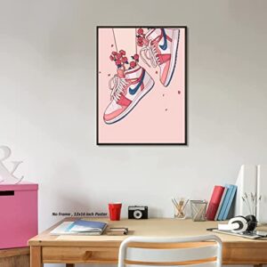 Hypebeast Girly Pink Sneaker Poster – (12x16 Inch) Unframed – AJ Wall art, Hypebeast Room Decor, Indie Wall Art Poster, Pink Room Decor, Sneaker Air Gym Shoes Shoebox Collection Aesthetic Cool Posters for Teen Girls Bedroom Room Dorm Wall Decor by LIYA De