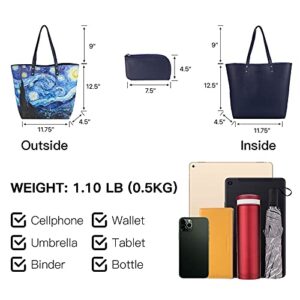 PU Leather Tote Bag for Women Reversible Blue Shoulder Bag Medium Size Tote Purse