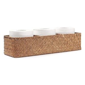 Seagrass Tank Basket for Toilet Paper 3 Sections Woven Storage Basket with Large Compartment Natural (16.5inch x 5.5inch x 3.5inch)