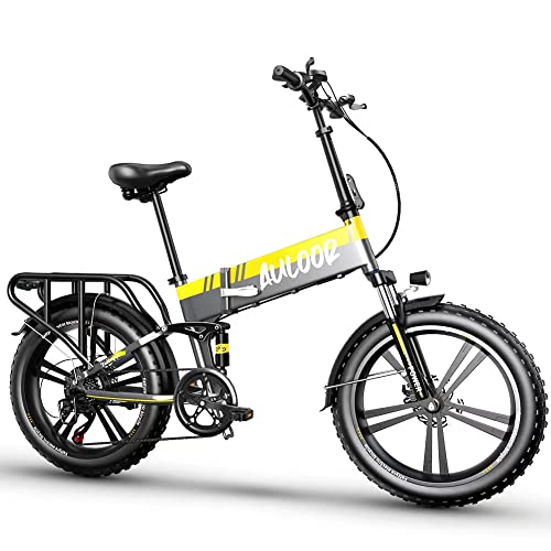 Auloor Electric Bike Adults 750W Motor 48V 12.8Ah Removable Larger Battery 20'' Fat Tire Folding Ebike 30MPH Snow Beach Mountain Electric Bicycle Shimano 7-Speed