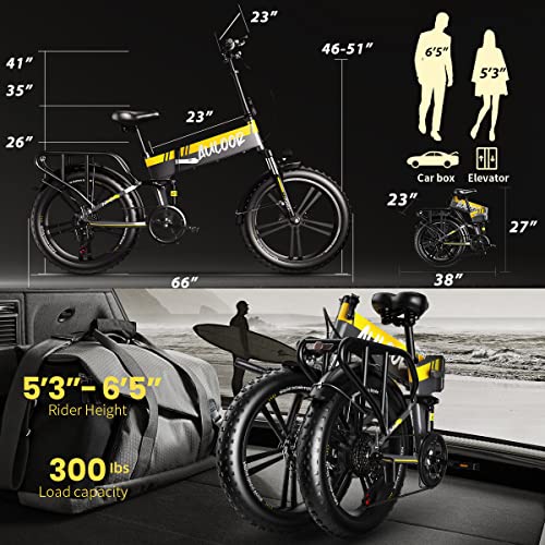 Auloor Electric Bike Adults 750W Motor 48V 12.8Ah Removable Larger Battery 20'' Fat Tire Folding Ebike 30MPH Snow Beach Mountain Electric Bicycle Shimano 7-Speed