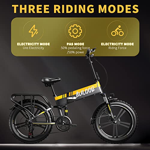 Auloor Electric Bike Adults 750W Motor 48V 12.8Ah Removable Larger Battery 20'' Fat Tire Folding Ebike 30MPH Snow Beach Mountain Electric Bicycle Shimano 7-Speed