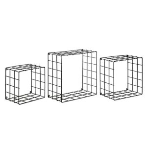 MyGift Modern Matte Black Metal Wire Mesh Wall Mounted Square Shadow Box Style Floating Display Shelves, Set of 3-11 inch, 10 inch, 8 inch