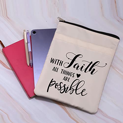 Christian Book Sleeve Baptism Book Sack Sacrament Book Cover Faith Spiritual Book Bag with Faith All Things are Possible Book Pouch Gift for Religious People (WithFaithBS)