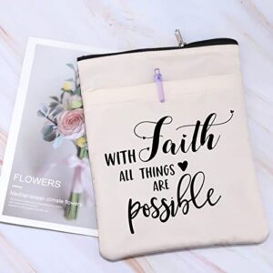 Christian Book Sleeve Baptism Book Sack Sacrament Book Cover Faith Spiritual Book Bag with Faith All Things are Possible Book Pouch Gift for Religious People (WithFaithBS)