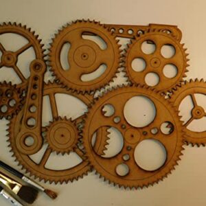 Steampunk Gears Wall Decor - Eight Gears, Two Push Rods - UNFINISHED - Free Shipping - Wood Gears