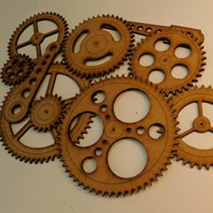 Steampunk Gears Wall Decor - Eight Gears, Two Push Rods - UNFINISHED - Free Shipping - Wood Gears