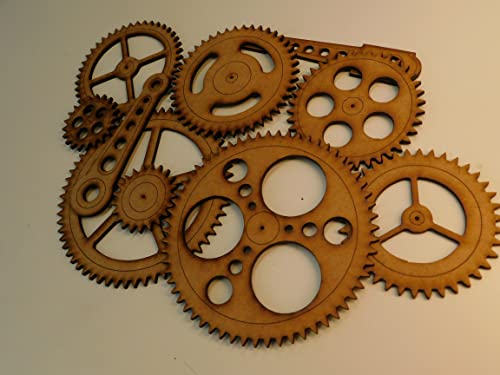 Steampunk Gears Wall Decor - Eight Gears, Two Push Rods - UNFINISHED - Free Shipping - Wood Gears