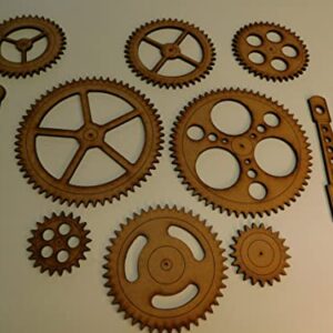 Steampunk Gears Wall Decor - Eight Gears, Two Push Rods - UNFINISHED - Free Shipping - Wood Gears