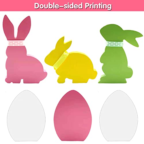 Ahzemepinyo 6 Pieces Easter Bunny Egg Table Wooden Sign Hello Spring Tiered Tray Decorations Double Printed Buffalo Plaid Bunny Egg Wood Tabletop Decoration for Spring Easter Farmhouse Tray Decor