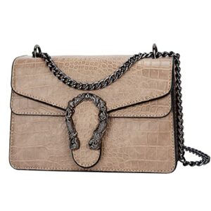 deepmeow women’s shoulder chain bag crossbody purse – crocodile grain pu leather messenger bag evening square satchel handbag (small,khaki)