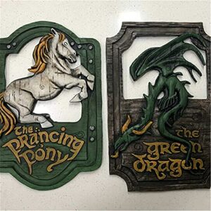 lord of the rings the prancing pony and the green dragon pub signs set, funny bar signs, pub bar home decorative wall sign and plaques for front door hanging sign