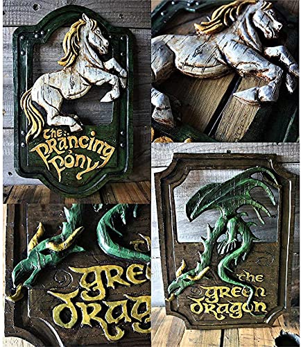 Lord of The Rings The Prancing Pony and The Green Dragon Pub Signs Set, Funny bar Signs, Pub Bar Home Decorative Wall Sign and Plaques for Front Door Hanging Sign