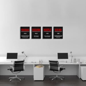 Grind Hustle Execution Motivational Wall Art Office Wall Art Black and Red Canvas Print Office Wall Decor Inspiring Framed Wall Art Success for Office Workplace Decoration Wall Art for Man Woman