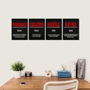 Grind Hustle Execution Motivational Wall Art Office Wall Art Black and Red Canvas Print Office Wall Decor Inspiring Framed Wall Art Success for Office Workplace Decoration Wall Art for Man Woman