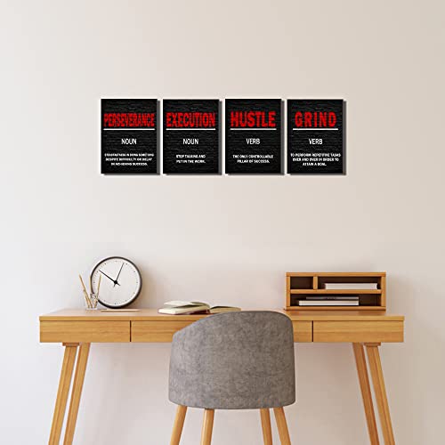 Grind Hustle Execution Motivational Wall Art Office Wall Art Black and Red Canvas Print Office Wall Decor Inspiring Framed Wall Art Success for Office Workplace Decoration Wall Art for Man Woman