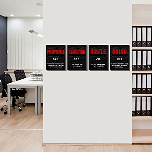 Grind Hustle Execution Motivational Wall Art Office Wall Art Black and Red Canvas Print Office Wall Decor Inspiring Framed Wall Art Success for Office Workplace Decoration Wall Art for Man Woman