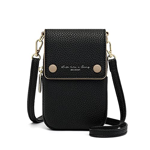 Meloday Small Crossbody Cell Phone Purse for Women Soft Vegan Leather Fashion Travel Wallet with Adjustable Strap - Black