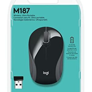 Logitech Wireless Mini Mouse M187 Ultra Portable, 2.4 GHz with USB Receiver, 1000 DPI Optical Tracking, 3-Buttons, PC / Mac / Laptop - Black