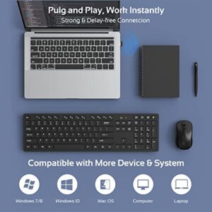 Wireless Keyboard and Mouse, Keyboard and Mouse Wireless Quiet Full Size Ergonomic Keyboard Mouse Comb with Number Pad for Computer,Laptop, Desktop, PC by Deeliva (Black)