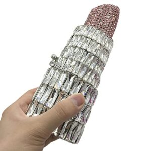 DJBM Women Lipstick Rhinestone Crystal Clutch Cocktail Prom Purse Handbag Diamond Evening Clutches for Party and Wedding