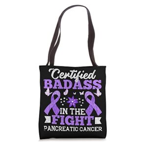 fight against pancreatic cancer awareness purple graphic tote bag