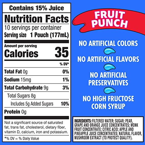 Capri Sun Fruit Punch Flavored Juice Drink, 6 Fl Oz Pouches, 10 Pack