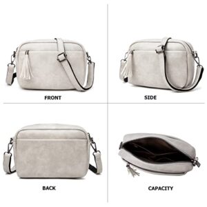 myfriday Lightweight Medium Crossbody Bag for Women, Camera Shoulder Purses Pocketbooks with Tassel and Triple Zipper Pocket Grey