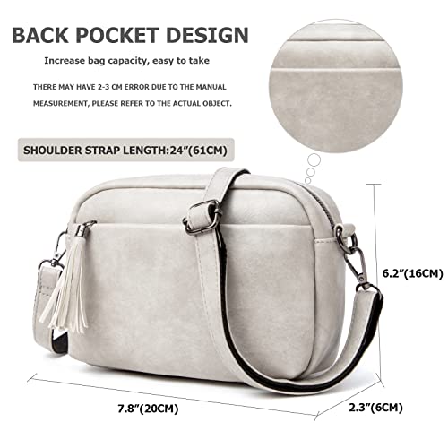 myfriday Lightweight Medium Crossbody Bag for Women, Camera Shoulder Purses Pocketbooks with Tassel and Triple Zipper Pocket Grey