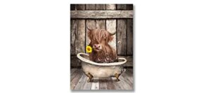 fwifjods highland cow wall art bathroom decor colorful interesting cow decor picture wall decor animal wall art works stretch and framed for bedroom living room bathroom size 12″x 16″
