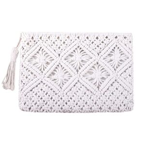 digogo women’s straw clutch purse summer beach handbag cotton crochet bohemian purse white