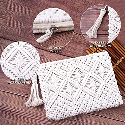 DIGOGO Women's Straw Clutch Purse Summer Beach Handbag Cotton Crochet Bohemian Purse White