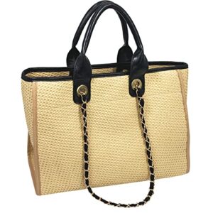 hidora women handwoven round straw handbag summer beach tote with removable chain stylish shoulder bag (straw(classic))