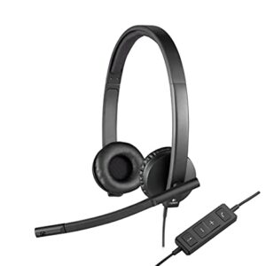 Logitech H570e Wired Headset, Stereo Headphones with Noise-Cancelling Microphone, USB, in-Line Controls with Mute Button, Indicator LED, PC/Mac/Laptop - Black