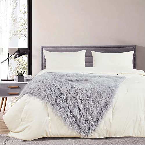 Home Soft Things Mongolian Fluffy Faux Fur Throw, Silver Cloud, 50" x 60", Decorative Throw for Bedroom Living Room Warm Plush Shaggy Throw Blankets for Bed Couch Sofa Chair Pets, Gift, Home Décor