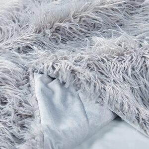 Home Soft Things Mongolian Fluffy Faux Fur Throw, Silver Cloud, 50" x 60", Decorative Throw for Bedroom Living Room Warm Plush Shaggy Throw Blankets for Bed Couch Sofa Chair Pets, Gift, Home Décor