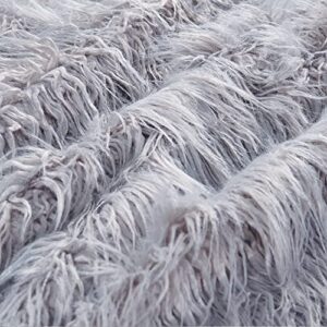 Home Soft Things Mongolian Fluffy Faux Fur Throw, Silver Cloud, 50" x 60", Decorative Throw for Bedroom Living Room Warm Plush Shaggy Throw Blankets for Bed Couch Sofa Chair Pets, Gift, Home Décor