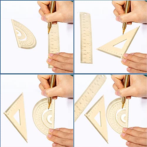 Utoolmart Brass Ruler Set, Triangle Ruler, 180 Degrees Protractor, 12cm / 4.7-inch Straight Ruler, Measuring Tool for Drafting Drawing Learning Math Geometry Ruler 1 Pcs