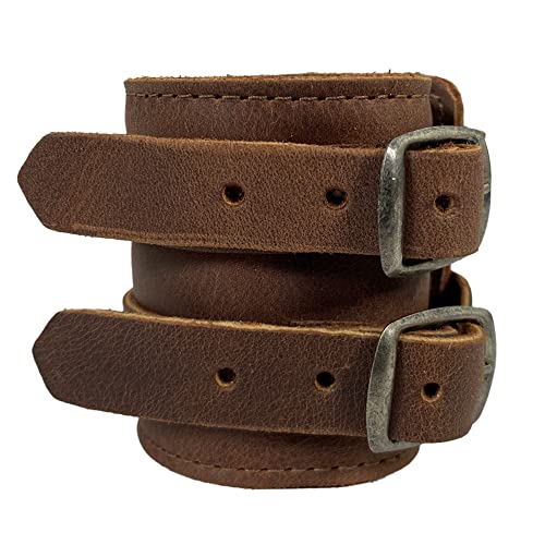 Hide & Play, Stylish Wrist Wallet Cuff Handmade from Full Grain Leather - Hidden Pocket for Cash, Safe Wallet for Travelers & Bikers - Wristband with Secret Pouch - Bourbon Brown