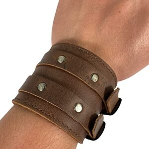 Hide & Play, Stylish Wrist Wallet Cuff Handmade from Full Grain Leather - Hidden Pocket for Cash, Safe Wallet for Travelers & Bikers - Wristband with Secret Pouch - Bourbon Brown