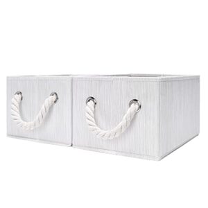 foldable fabric storage bin w/cotton rope handles, ivory (11l), 2-pack