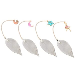 arfuka bookmarks leaf bookmarks metal leaf with cute pendant reading book markers gifts for women, kids, teens girls, readers and book lovers pack of 4