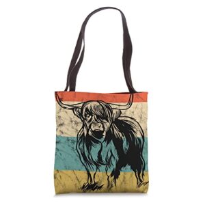 scottish highland cow highlander cow face retro vintage tote bag