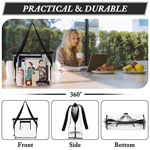 VASCHY Clear Tote Bag for Women, Heavy Duty Stadium Approved Transparent See Through Bag Purse for Work,Sports,Concert Black