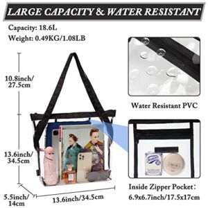 VASCHY Clear Tote Bag for Women, Heavy Duty Stadium Approved Transparent See Through Bag Purse for Work,Sports,Concert Black