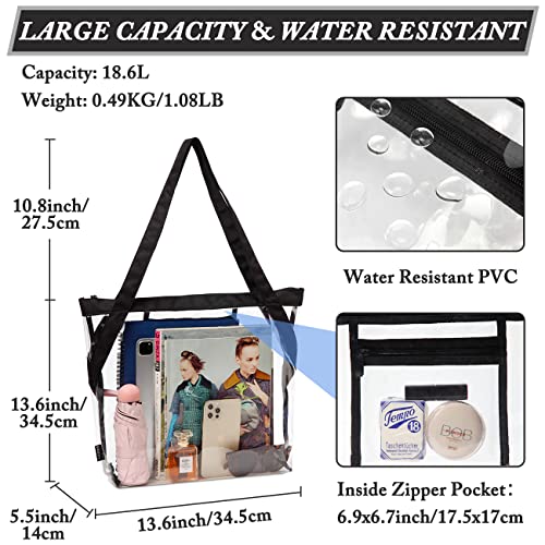 VASCHY Clear Tote Bag for Women, Heavy Duty Stadium Approved Transparent See Through Bag Purse for Work,Sports,Concert Black