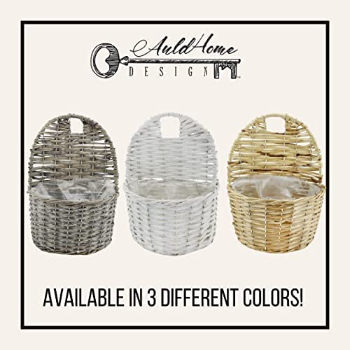 AuldHome Wicker Wall Pocket Baskets (2-Pack, White); Hanging Flower Door Baskets