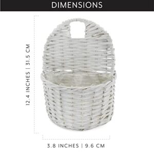 AuldHome Wicker Wall Pocket Baskets (2-Pack, White); Hanging Flower Door Baskets