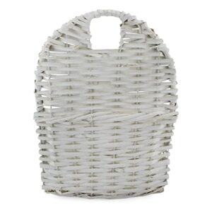 AuldHome Wicker Wall Pocket Baskets (2-Pack, White); Hanging Flower Door Baskets