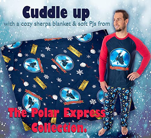 INTIMO The Polar Express Train Believe Golden Ticket Allover Print Fleece Sherpa Throw Blanket